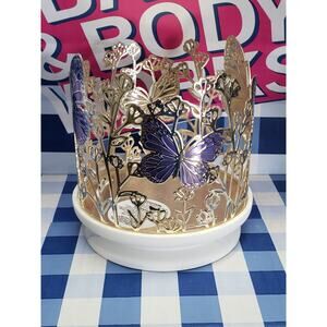 BBW Gold / Purple Butterfly w. Marble Base 3 Wick Candle Holder Home Decor